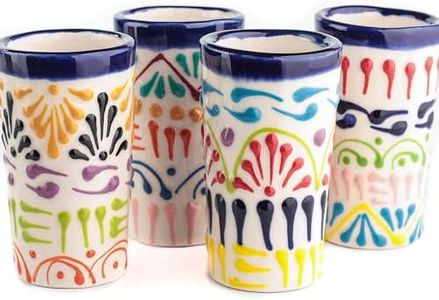 ECONIA - Talavera Shot Glasses Set of 4 Authentic Mexican Tequila Shot Glasses - Hand-painted - 2 Oz (Colors)