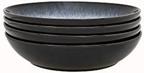 Denby - Halo Pasta Bowls Set of 4 - Reactive Glaze Dishwasher Microwave Safe Crockery 1050ml - Black, Grey Ceramic Stoneware Tableware - Chip & Crack Resistant