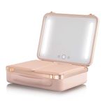 Beautifect Box Nude - Large Makeup Bag with LED Light Up Mirror - Quilted Metallic Vanity Case Travel Cosmetics Bag for Women - Toiletry & Make Up Organiser with Compartments & Brush Holders