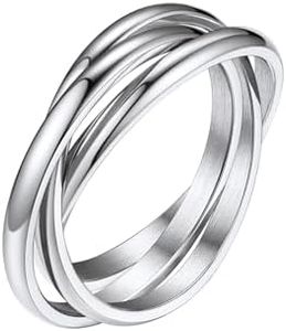 Bestyle Anillo Triple Entrelazado de Talla 22,25, Anillo Mujer Hombre de Boda de Compromiso, Anillos Entrelazados Elegante Acero Inoxidable 316L, Anillos Pareja de Color Plateado