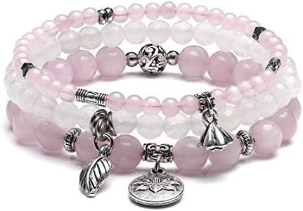 Jovivi 3pcs Amethyst Rose Quartz Crystal Beaded Chakra Bracelets Natural Healing Energy Lotus Charm Beads Stone Reiki Stackable Stretch Bracelets Set for Women, Large,Medium, Stone, no gemstone