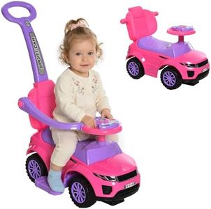 Aosom 3 in 1 Kid Ride on Push Car, Toddlers Sliding Walking Car, with Horn, Music, Light, Parent Control Handle, Secure Bar, Under Seat Storage, for Boy Girl 18-36 Months, Pink