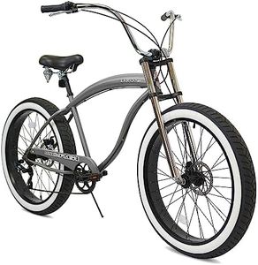 MICARGI Largo 26-inch Beach Cruiser Bike for Adults,7-Speed,High Rise Handlebar,Three Piece Cranksets,Fat Alloy Rim,26x3.0 Fat Tire Bike, Complete Cruiser Bikes (Matte Gray)