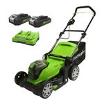 Greenworks G24X2LM41K2X Cordless Lawnmower for Lawns up to 220m², 41cm Cutting Width, 50L Bag PLUS Two 2 x 24V (48V equivalent) 2Ah Batteries and Twin Charger