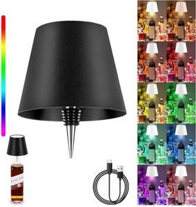 Wireless Bottle Lamp,3 Color Temperature Cordless Table Lamp with RGB Lights,Touch LED Rechargeable Dimmable Bottle Table Lamp,for Bedroom,Bar Decor,Father's Day Birthday Gifts.Black