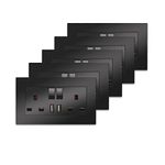 5 Pack CNBINGO Double Switched Socket with 2 USB Charging Ports, 2 Gang 13 Amp Electric Power Socket, Black PC Plate Wall Outlet