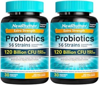 NewRhythm Probiotics 120 Billion CFU 36 Strains, 3-in-1 Probiotics for Digestive Health & Immune Support with Prebiotics & Enzymes, Probioticos for Women & Men, Vegan Targeted Release Supplement, 60ct