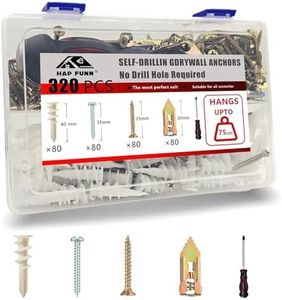 320 PCS Self Drilling Drywall Anchors for Hanging Sheetrock,2 Kinds of Heavy Duty Dry Wall Anchors and Screws Kit, No Drill Needed, with Screwdriver for Tapping, for Frame Curtain Rod Art