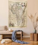 Lunarable Antique Tapestry Queen Size, Old Map Africa Continent Ancient Historic Rustic Manuscript Geography, Wall Hanging Bedspread Bed Cover Wall Decor, 88 W X 88 L Inches, Sand Brown Multicolor