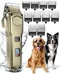 oneisall Dog Clippers for Grooming for Thick Heavy Coats/Low Noise Rechargeable Cordless Pet Shaver with Stainless Steel Blade/Waterproof Dog Shaver for Dogs Pets and Animals (Gold)