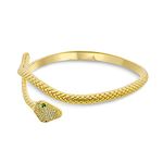 Egyptian Serpent Style Green Eye CZ Cubic Zirconia Bypass Wrapping Statement Snake Cuff Bangle Bracelet for Women 18K Yellow Gold Plated Brass