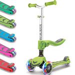 Kicknroll 2-in-1 Kick Scooter for Kids Ages 3-8, Foldable & 4 Adjustable Height Scooter with Seat, LED Flash 3 Wheel, Load 50 kg, Wide &Anti-Slip Deck, Toddler Scooter for 3 Year Old Boys Girls