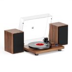 Bluetooth Record Player Wireless Turntable HiFi System Wooden Bluetooth Turntable Converter with Counter Weight, Audio Player with Twin Detachable Speakers,Built-in Phono Preamp and AT-3600L Cartridge