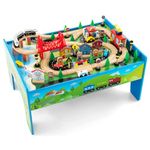 INFANS Train Table, 80 Pieces Wooden Kids Activity Toy Table Playset with Reversible Detachable Tabletop, Tracks, Train, Railway, City, Gift for Toddler Boys Girls Ages 3+ (32.5" x 23.5" x 16")