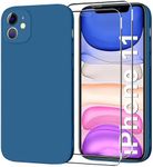 For iPhone 11 Case with Screen Protector Tempered Glass (2 Pack),iPhone11 Silicone Phone Case,Shockproof Cover with Soft Anti-Scratch Microfiber Lining,[Full Body Protective],6.1 inch,Navy Blue