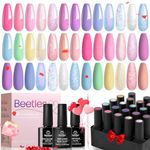 beetles Gel Polish 23 Pcs Pastel Pink Blue Purple Chameleon Pearl Pearlescent Shell Glitter Manicure Kit with 3Pcs Base Matte & Glossy Top Coat and Double-ended Brush Uv Lamp Nail Art Gift