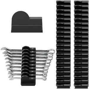 Mudygelay 52 pcs Modular Wrench Organizers for Tool Drawers - Wrench Rack with Metric&SAE Labels, Perfect Tool Storage Holder. Gift for Father and Boyfriend (Black)