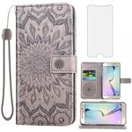 Phone Case for Samsung Galaxy S6 Wallet with Tempered Glass Screen Protector Leather Flip Cover Card Holder Stand Cell Accessories Glaxay S 6 Gaxaly 6s Galaxies GS6 SM-G920V G920A Women Men Gray