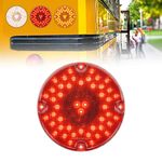 7" Round Red LED Bus STT Lamp Tail Light [DOT Certified] [Built-in Reflex Lens] Truck Stop Brake Turn Lights [IP67 Waterproof] RV Semi Truck Taillight [47 Bright LEDs] With Colored Lens [1 Pack]