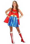 Women's Caped Wonder Woman Costume, Red White & Blue Superhero Outfit with Cape & Crown Accessory for Halloween X-Large