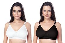 SIMONI Cross Fit Polycotton Non-Wired Non-Padded Full Coverage Cups Comfortable Regular Seamless Everyday T-Shirt Bra for Women/Girls (Whitetblack, 40D)