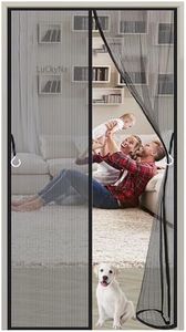 Magnetic Screen Door 90 x 240 cm Heavy Duty Bug Mesh Curtain with Magnets Full Frame Magic Tape -Keep Fresh Air in & Bugs Out - for Patio Balcony Living Room - Black