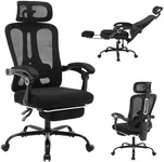 Ergonomic Office Chair,Swivel Task Chair with Adjustable Lumbar Support,Home Office Chair with Footrest,Mesh High Back Gaming Chair Black