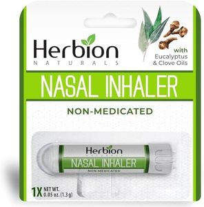 Herbion Naturals Nasal Inhaler Non-Medicated, Relieves Nasal Congestion & Blockage, Sinusitis Conditions - Menthol, Clove Oil, Eucalyptus Oil & Camphor, 0.05 Fl Oz (1.5ml)