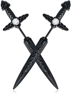 Sword Earrings for Men Women, Gothic Dagger Celtic Knot Earrings Irish Studs Earrings Punk Spike Earring Jewelry, Stainless Steel Cool Cubic Zirconia Dangle Goth Screw Halloween Earring