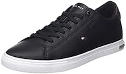 Tommy Hilfiger Men Essential Leather Detail Vulcanised Trainers, Black (Black), 43 EU