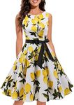 Gardenwed Women's Audrey Hepburn Rockabilly Vintage Dress 1950s Retro Cocktail Swing Party Dress Lemon Flower L