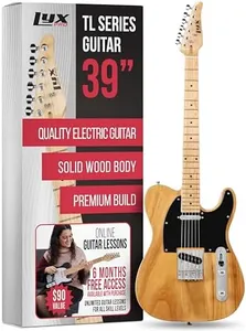 LyxPro 39” Electric Guitar TL Series, Full-Size Paulownia Wood Body, 3-Ply Pickguard, C-Shape Neck, Ashtray Bridge, Quality Gear Tuners, 3-Way Switch & Volume/Tone Controls, 2 Picks Included, Natural