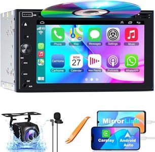 Double Din Car Stereo with Carplay & Android Auto, 7 Inch Car Radio with CD/DVD Player Support Back up Camera, Bluetooth & Voice Control, Mirror Link, Subwoofer, SWC, Subwoofer, AM/FM Double Din Radio