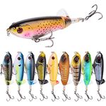 Aneew 10x Whopper Popper 105mm Lures Kit Floating Surface 360° Rotating Tail Topwater Crankbaits Bass Fishing Lures Trout Artificial Spinnerbaits