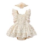 IBTOM CASTLE Baby Girl Boho Lace Romper Dress Ruffle Embroidered Backless Cake Smash Outfits Apricot Lace 12-18 Months