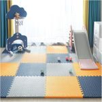 SIGNATRON 24mm Thick Exercise Mat Tiles, Gym Floor Mat Rubber, Interlocking Foam for Gymnastics, Exercise, Play Areas, Home Gyms, Dance Studios, Yoga (6 Tiles - 24 Sq Ft, Navy Blue - Orange - Grey)