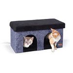 K&H Pet Products Thermo-Kitty Duplex Indoor Heated Cat House Classy Navy 12 X 24 X 12