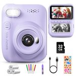 GREENKINDER Kids Camera Instant Print, 3.0'' Large Screen Instant Camera for Kids with 32GB Card & 3 Rolls Print Paper, 1080P Kids Selfie Digital Camera, Gift Toy for Boys Girls 3-12 Years Old, Purple