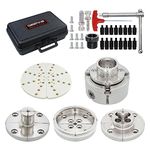 DEEFIINE 4 Inch Wood Lathe Chuck Set 1-1/4“x 8tpi Thread and 1" x8tpi Adapter, Nickel Plated Self Centering 4 Jaw Wood Turning Chuck Set(5 Jaws)