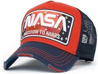 ililily Premium NASA Mars Mission Embroidered Distressed Trucker Cap, Scarlet-Mars, Medium