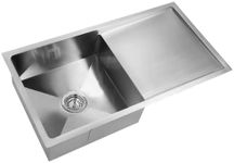 Cefito Kitchen Stainless Steel Sink 87 x 45cm Single Bowl Rectangle Silver Basin Sinks Handmade, Laundry Home, Strainer Board Top Mount Satin Coated Rust-Resistant Easy to Clean