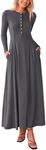 PRETTYGARDEN Casual Maxi Dress for Women 2025 Spring Fashion Long Sleeve Button Fit and Flare Long Flowy Dresses (Dark Grey,XX-Large)