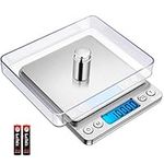 Criacr Digital Pocket Scales, 500g High Precision Kitchen Scales, Stainless Steel Jewelry Scales with Two Trays, Back-Lit LCD Display, 0.01g Precision, Tare and PCS Features, for Food, Jewelry, Silver