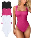 OQQ Women's 3 Piece Bodysuits Sexy Ribbed Strappy Square Neck Sleeveless Tummy Control Tank Tops Bodysuits, Black,rose3,white, Small