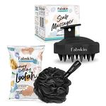 FABSKIN Loofah for Bathing & Scalp Massager Shampoo Brush Combo For Men & Women | Black