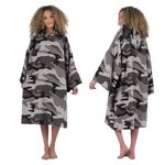 Brentfords Camo Print Towel Poncho Wrap Cover Adult Hooded Large Bath Swim Surf Beach Absorbent Microfibre Changing Dry Robe Men Quick Dry, Charcoal Grey