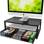 Simple Trending-Metal Monitor Stand Riser and Computer Desk Organizer with Drawer for Laptop, Computer, iMac, Black