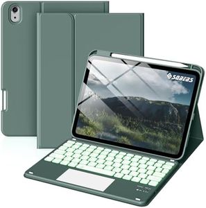 SQBEBS for iPad A16 11th 10th Case with Keyboard: Backlit Keyboard Case with Trackpad & Pencil Holder, Magnetic Detachable for Students Daily Learning & Note-Taking, Midnight Green