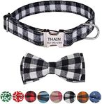 THAIN Custom Dog Collar Personalized for Male Female Dogs-Denis dots,Plaid Pattern Engraved Pet Collars with Name Personalized metal Buckle (M(neck 11.8-17.7"), White Plaid)