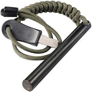 bayite 4 Inch Survival Ferrocerium Drilled Flint Fire Starter, Ferro Rod Kit with Paracord Landyard Handle and Striker, 4"(Long) x 3/8"(Diameter)